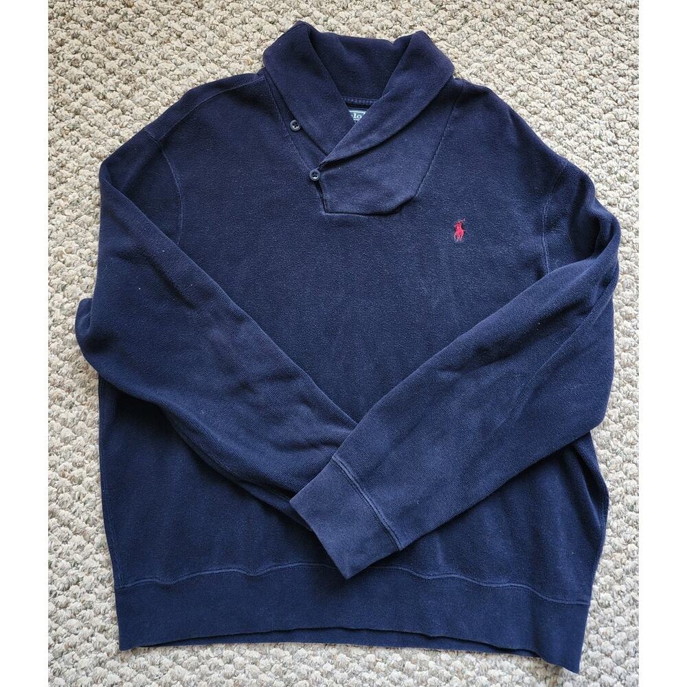 Polo by Ralph Lauren Men's XXL Navy Blue Button Pullover Sweater